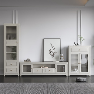 复古风美式实木电视柜 客厅家具橡胶木影视柜地柜高柜矮柜组合