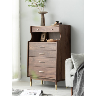 客厅全实木五斗柜 黑胡桃木四斗柜北欧斗橱 日式收纳柜子三斗柜