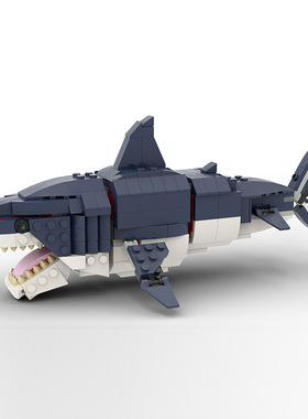 MOC儿童智力开发动物玩具巨齿鲨积木兼容益智拼装积木套装