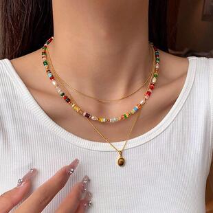 MaisonCleo「轻奢品味」彩色宝石珍珠串珠项链碧玺琉璃水晶锁骨链