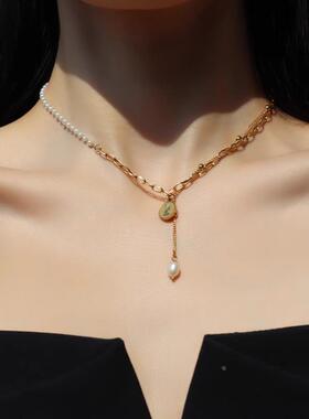 MaisonCleo珍珠钱币流苏锁骨链