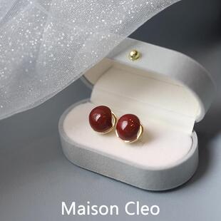 MaisonCleo「高贵优雅」复古中国风相思红豆耳钉红色小众耳环新款