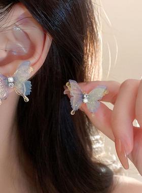 MaisonCleo浅蓝色春夏蝴蝶仙气耳钉2025年新款耳环女小众设计感网