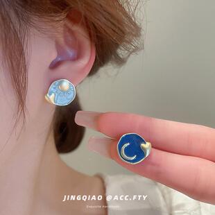 MaisonCleo甜美滴油爱心日月星辰银针耳钉法式创意油画气质高级感