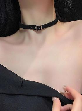 MaisonCleo黑色小众辣妹颈链项圈锁骨链女项链颈带颈圈皮带扣