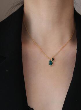 MaisonCleo绿黑玛瑙双吊坠项链