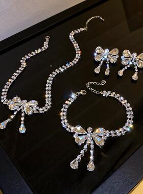 MaisonCleo优雅网红水钻蝴蝶结锁骨项链欧美时尚轻奢气质高级感项