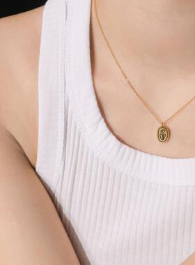 法式复古轻奢椭圆小金币锁骨链