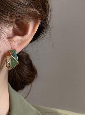 MaisonCleo绿色几何三角耳环新款女小众设计感大气耳饰气质大耳圈