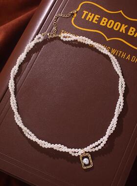 法式仙气双层麻花珍珠锁骨链