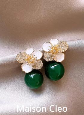 MaisonCleo「精致出挑」气质祖母绿花朵耳环女轻奢独特设计耳饰品