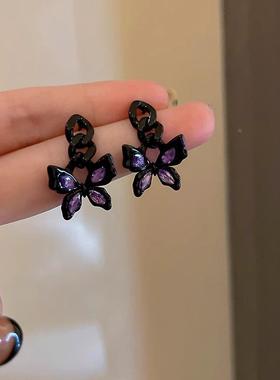 MaisonCleo精致黑色蝴蝶耳环甜酷耳钉复古气质百搭小众独特耳饰女