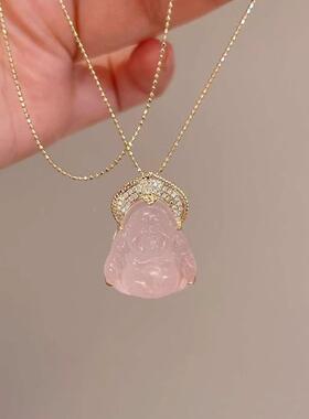 新中式粉色满钻弥勒佛项链