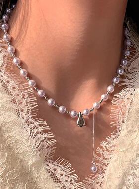 法式轻奢珍珠流苏锁骨链