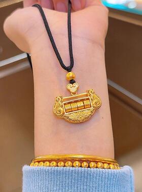 新中式黑绳编织小福锁毛衣链女