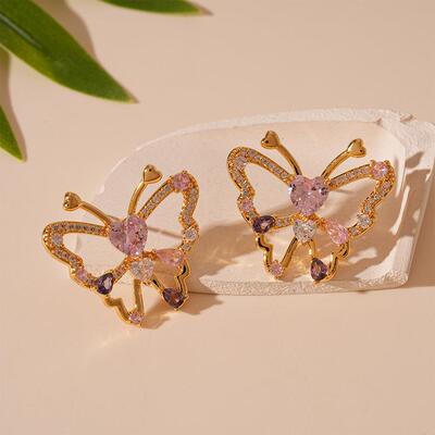 MaisonCleo锆石爱心蝴蝶银针耳钉