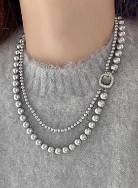 秋冬气质双层珍珠毛衣链锁骨链