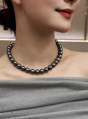 S925纯银扣大溪地珍珠闪钻项链