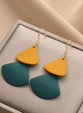 MaisonCleo时尚撞色绿色复古耳坠2025年新款小众设计感耳环耳饰蓝