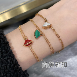 尚美雍和小裙子手链女轻奢小众18K玫瑰金扇子红玛瑙精致礼物七夕