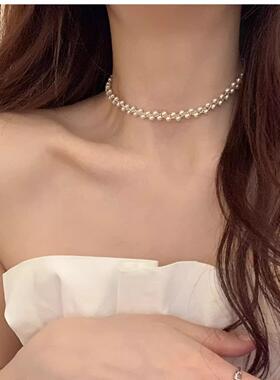 MaisonCleo珍珠双层锁骨链新款