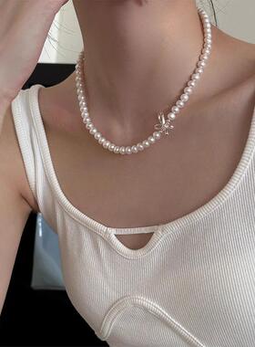 MaisonCleo小众蝴蝶结珍珠项链