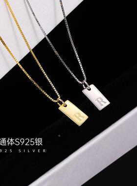 S925银简约方牌字母锁骨链女