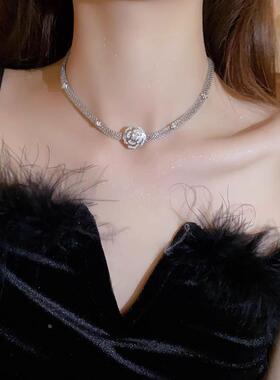 MaisonCleo闪钻山茶花毛衣链