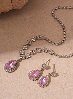 MaisonCleo2件套轻奢风镶钻锆石水滴耳钉项链时尚个性小众气质高