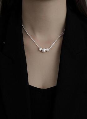 S925纯银多层蛇骨圆球锁骨链