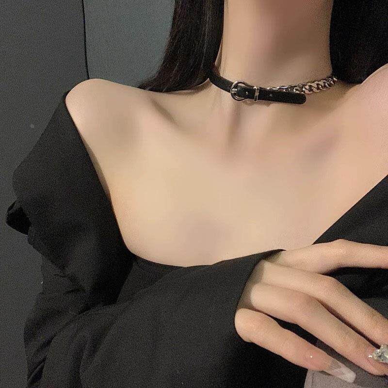 MaisonCleo黑色皮绳项圈女小众颈带气质颈链脖子项链锁骨链夏