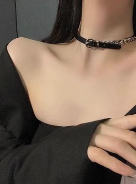 MaisonCleo黑色皮绳项圈女小众颈带气质颈链脖子项链锁骨链夏