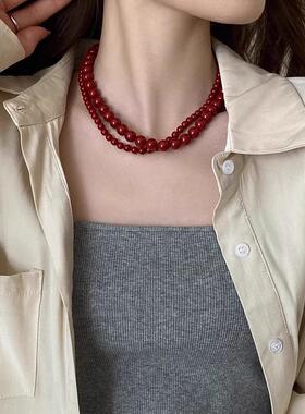 MaisonCleo红珍珠纯银锁骨链