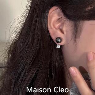 MaisonCleo「前卫风格」后挂式设计珍珠纯银针耳钉女轻奢气质耳饰