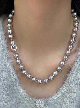 法式打结真多麻银灰珍珠毛衣链