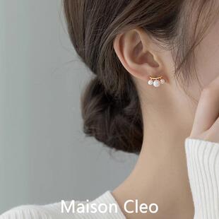 MaisonCleo「遇见浪漫」气质天然淡水珍珠耳钉女小众设计纯银耳饰