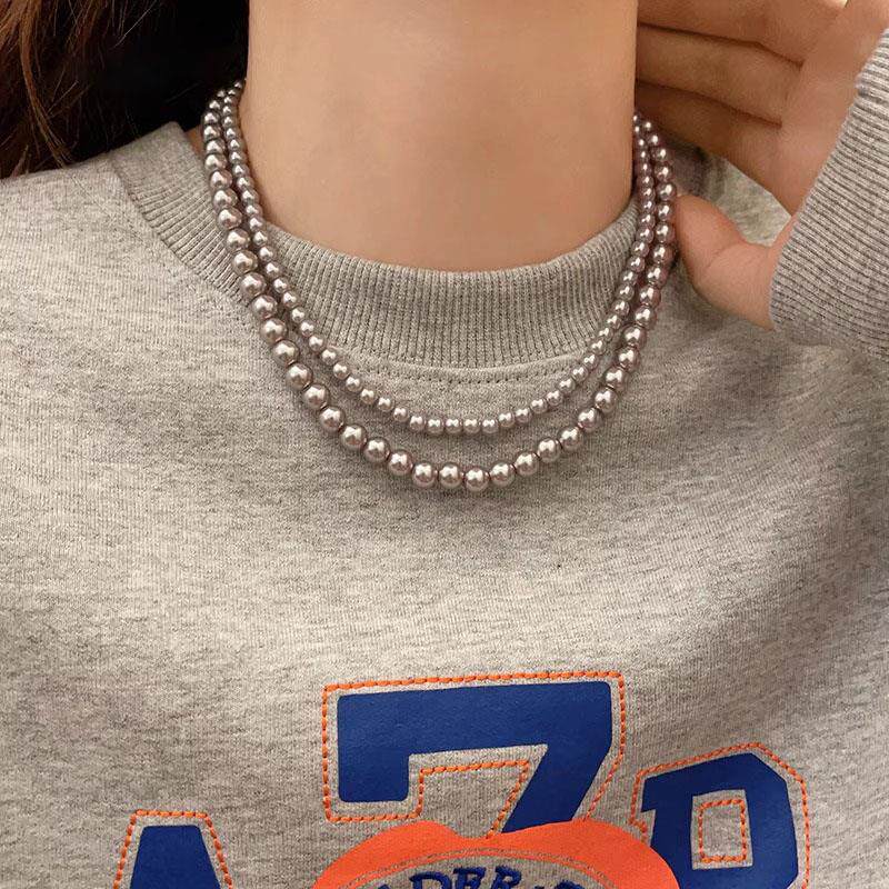 MaisonCleo「复古高雅」复古灰珍珠长款项链女小众设计感毛衣链潮