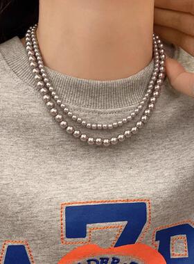 MaisonCleo复古灰珍珠长款毛衣链