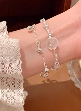 玛瑙平安扣碎银双层手链轻奢百搭