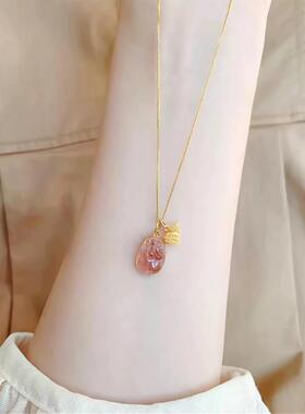 金粉碧玺貔貅葫芦锁骨链