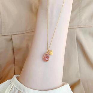 MaisonCleo「吉财寓意」金粉色碧玺小貔貅项链花丝葫芦水晶锁骨链