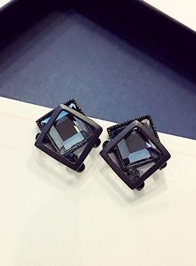 MaisonCleo黑色水晶耳钉女小众耳环2025年新款气质耳坠洋气耳饰爆