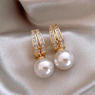 MaisonCleo镶钻珍珠复古耳环女气质名媛耳饰洋气纯银针耳钉