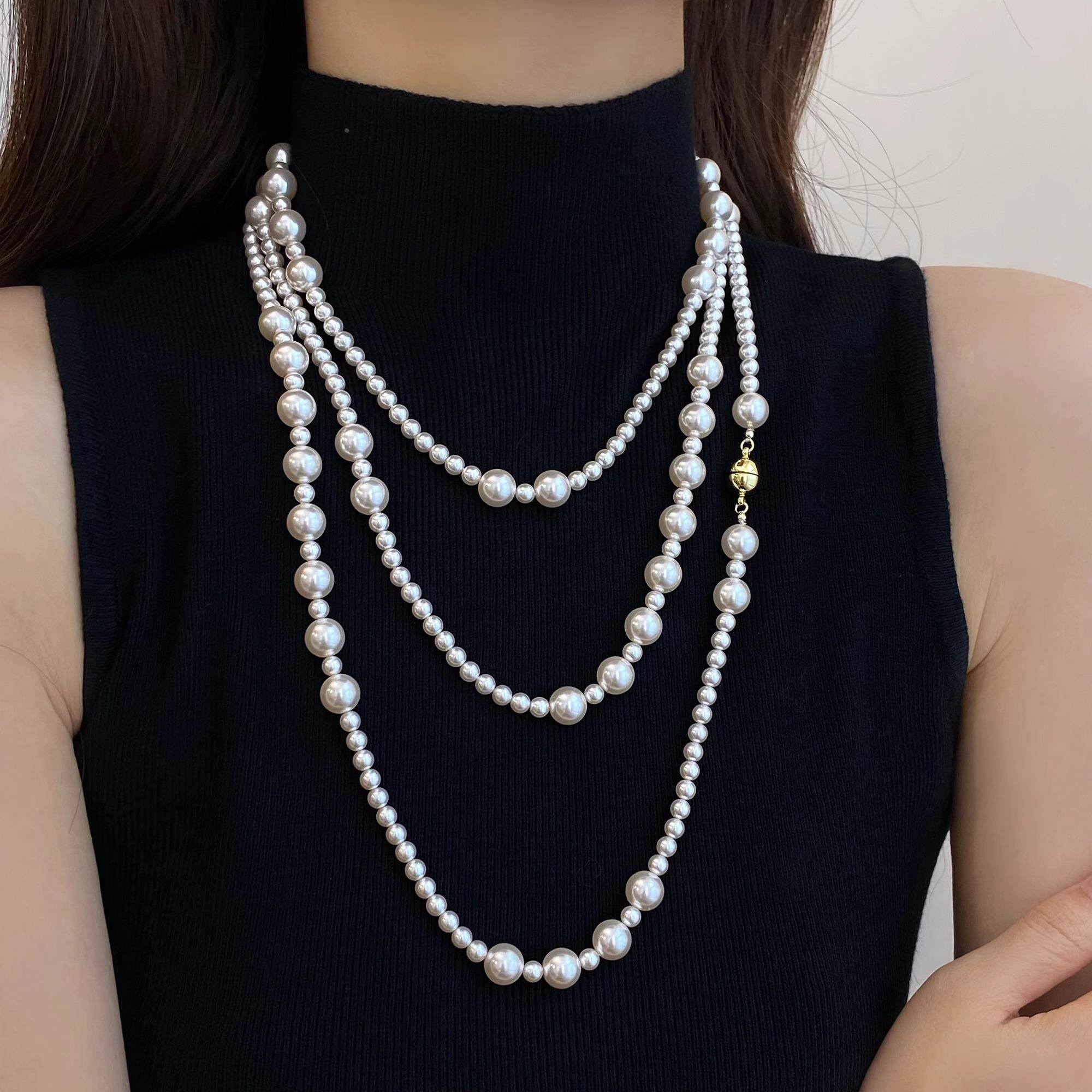 MaisonCleo「简式亮点」秋冬长款珍珠磁吸扣项链女轻奢精致毛衣链