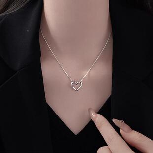 MaisonCleo「前卫风格」S925纯银爱心镂空项链女简约百搭锁骨链潮