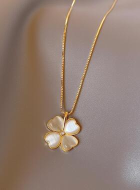 小香风猫眼石四叶草锁骨链新款