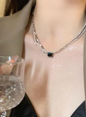 MaisonCleo不对称黑色水晶项链2025年新款潮小众设计感锁骨链网红