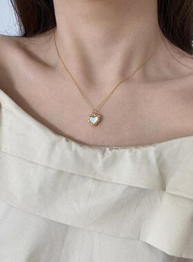 MaisonCleo白贝壳爱心双面锁骨链