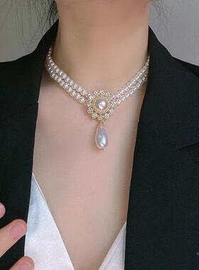MaisonCleo双层珍珠镶钻锁骨链