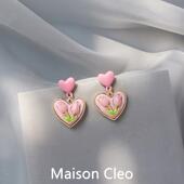 MaisonCleo「甜美气息」夏天郁金香花朵茶系耳环2025款 潮粉色爱心